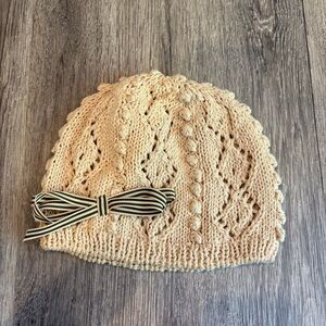 Olive Branch Cotton and Linen Blend Cream Knit Hat with Bow